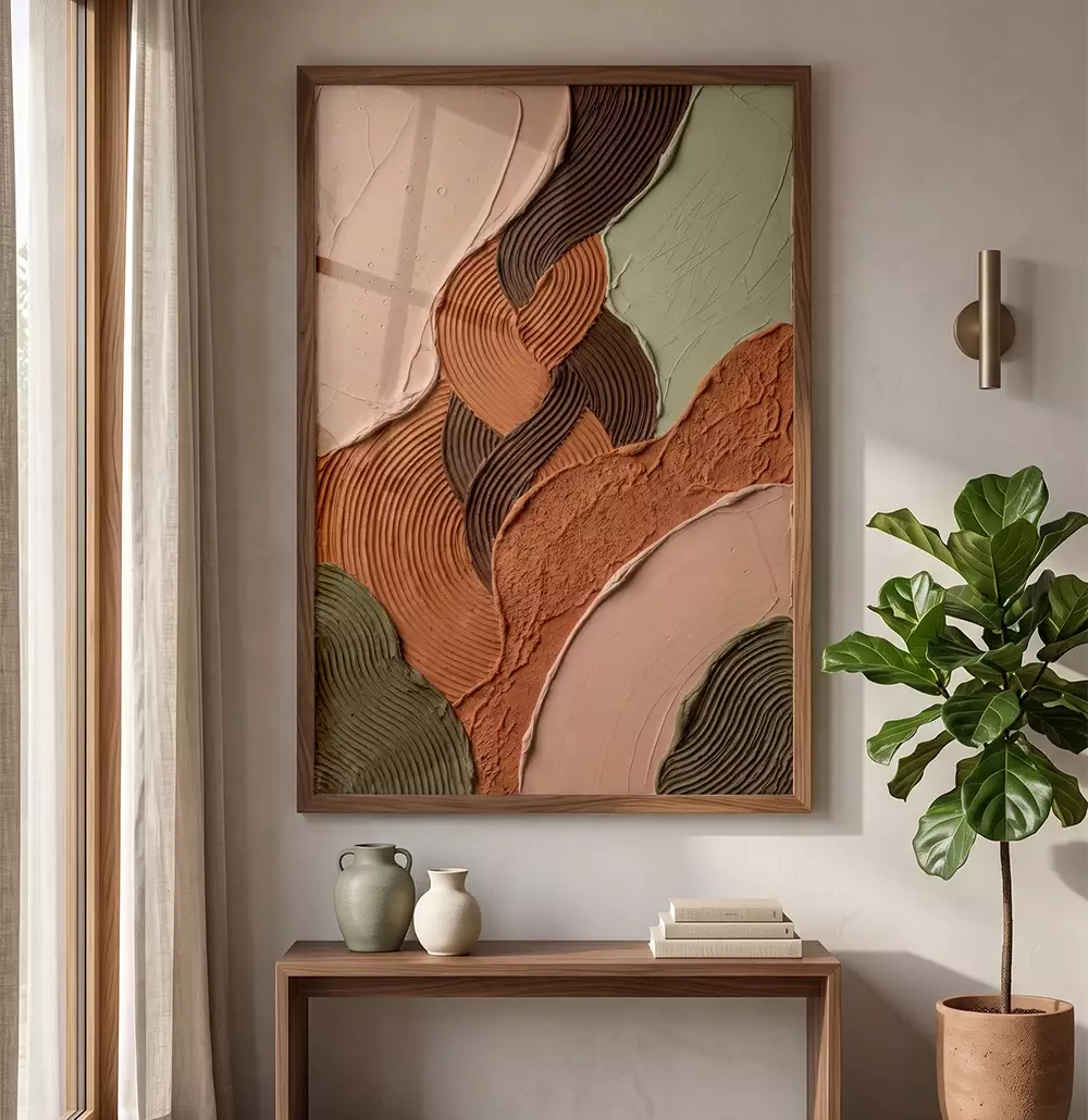 Quadro Decorativo Obra Abstrata Massa de Tinta Pintura em Tons Terra